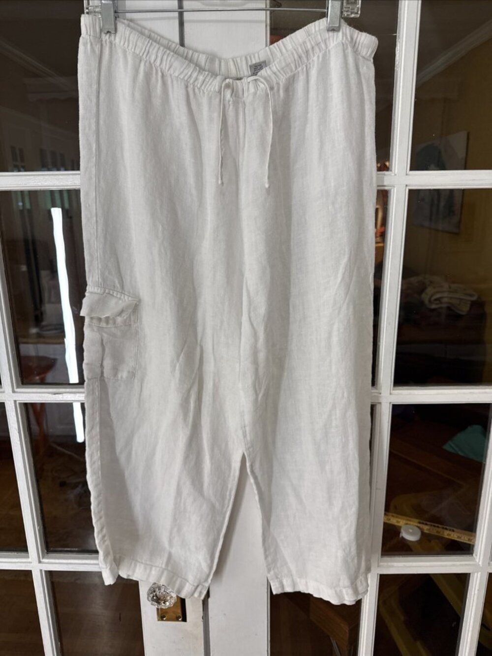 Chicos Women 100% Linen Wide Leg Cropped Pants RELAXED FIT Sz 3 XL Cargo Pull On - Picture 1 of 10